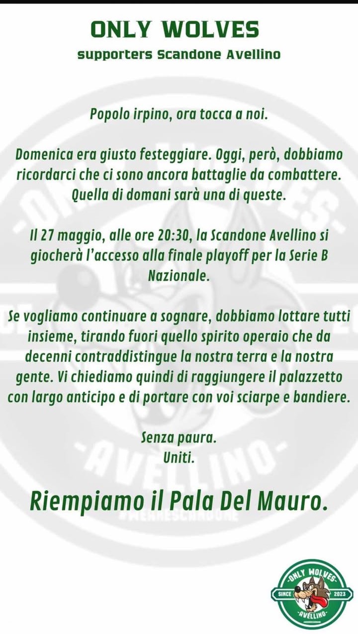 Scandone, gli “Only Wolves” chiamano a raccolta il popolo irpino: “Riempiamo il Pala Del Mauro” Scandone, gli “Only Wolves” chiamano a raccolta il popolo irpino: “Riempiamo il Pala Del Mauro”
