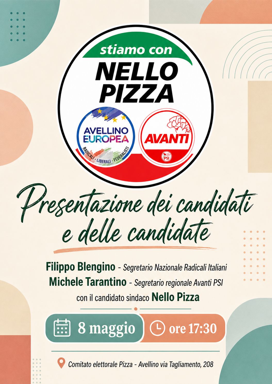 Avellino, venerdì la presentazione dei candidati di “Avellino Europea” e “Avanti PSI” con Nello Pizza Avellino, venerdì la presentazione dei candidati di “Avellino Europea” e “Avanti PSI” con Nello Pizza