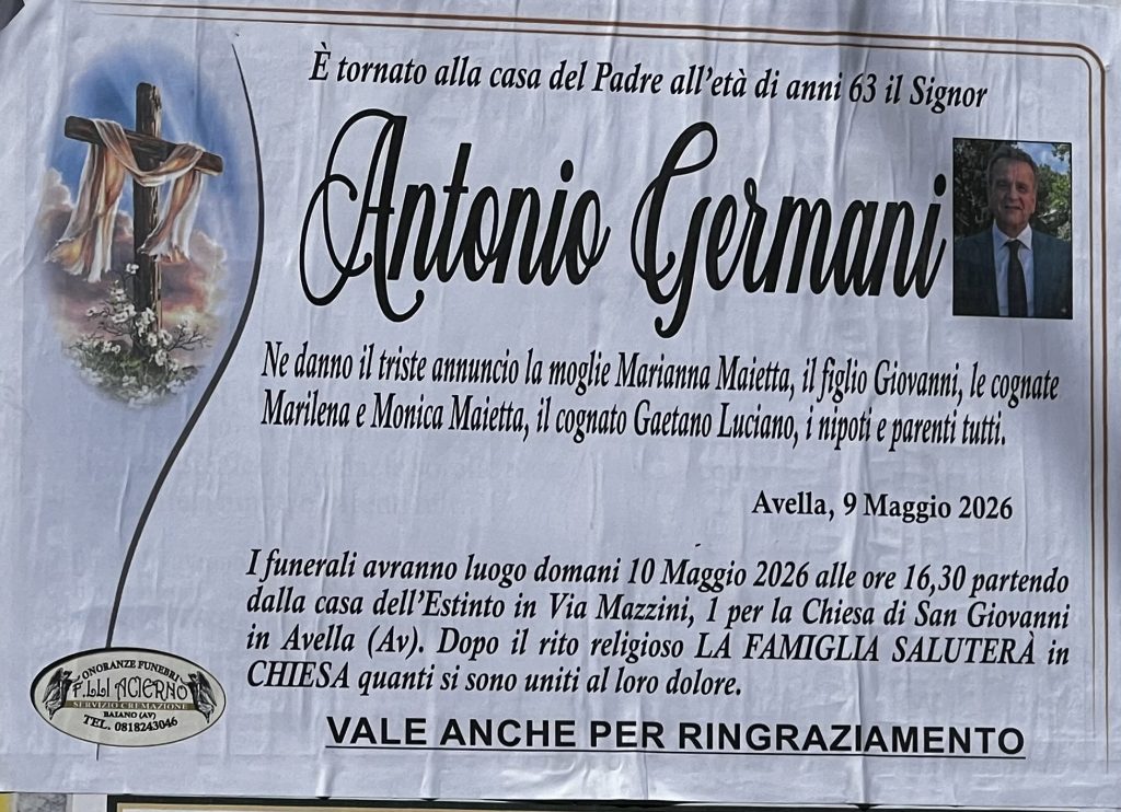 Avella in lutto per la scomparsa di Antonio Germani