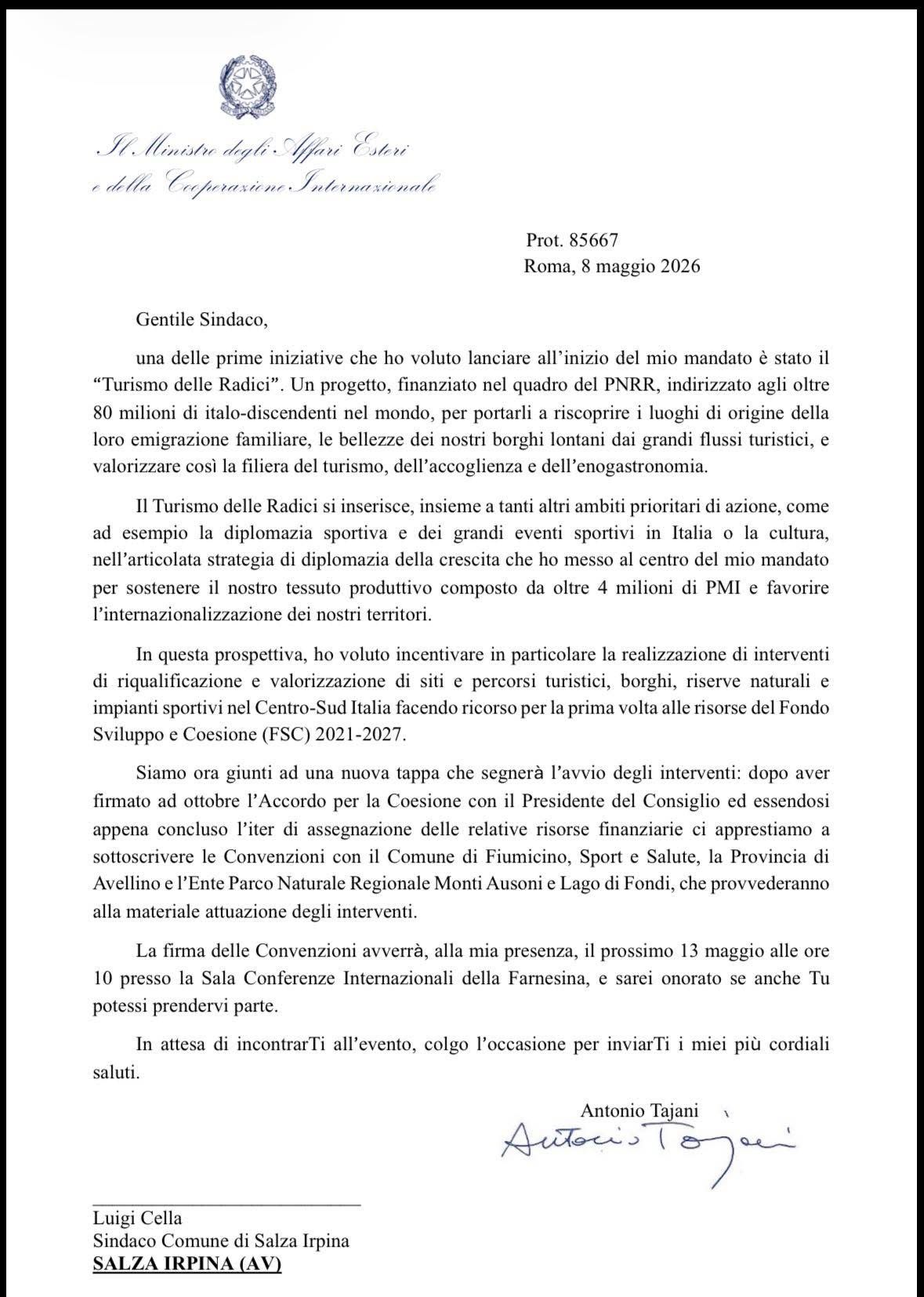 Salza Irpina, il sindaco invitato alla firma delle convenzioni del progetto “Turismo delle Radici” Salza Irpina, il sindaco invitato alla firma delle convenzioni del progetto “Turismo delle Radici”