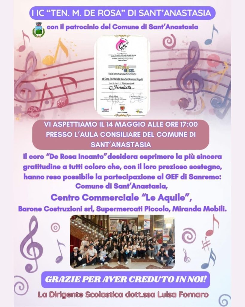 Sant’Anastasia accoglie il coro “De Rosa…InCanto” dopo il successo al GEF di Sanremo