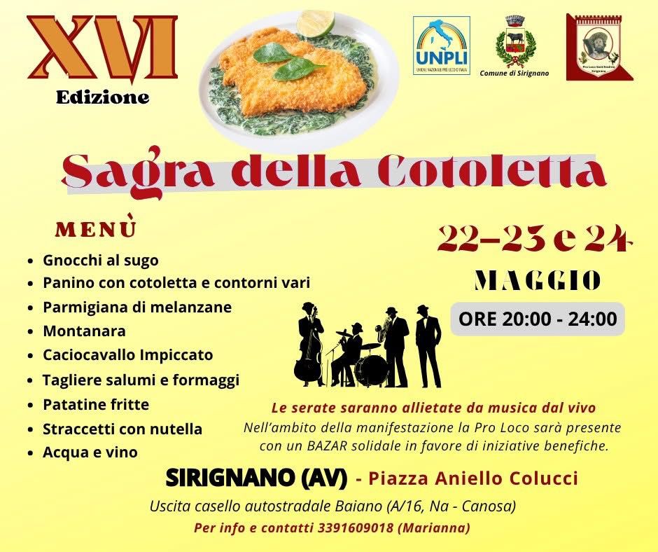 Sirignano si prepara alla XVI edizione della Sagra della Cotoletta “Sirignanese” Sirignano si prepara alla XVI edizione della Sagra della Cotoletta “Sirignanese”