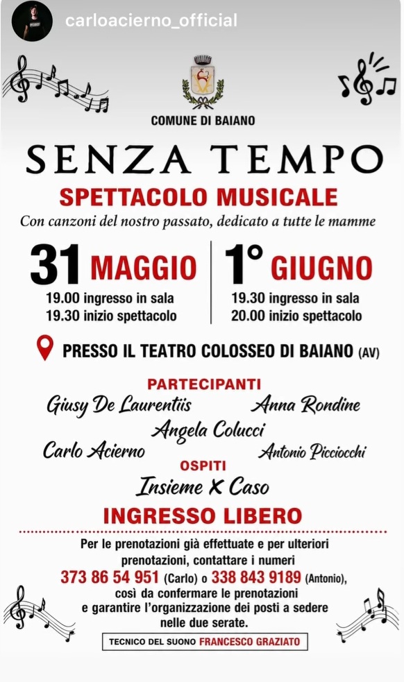 Baiano celebra le mamme con la musica: al Teatro Colosseo va in scena Senza Tempo Baiano celebra le mamme con la musica: al Teatro Colosseo va in scena Senza Tempo