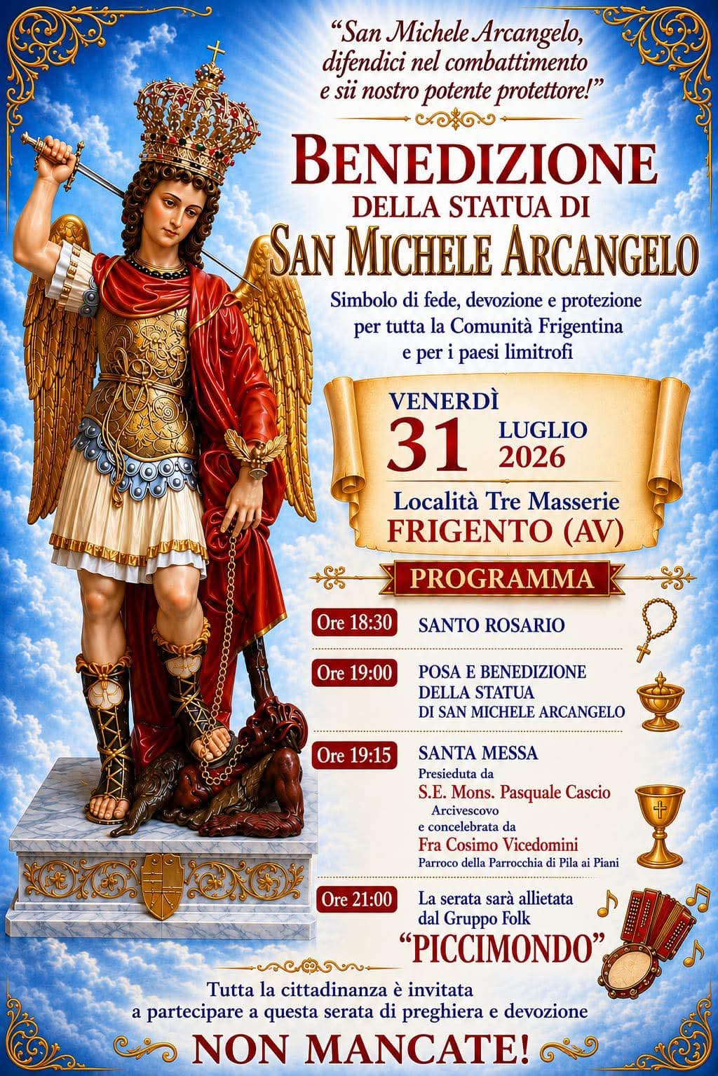 Frigento si prepara ad accogliere la benedizione della statua di San Michele Arcangelo Frigento si prepara ad accogliere la benedizione della statua di San Michele Arcangelo