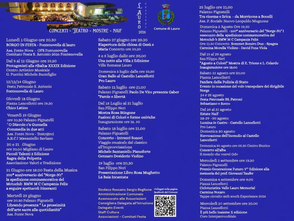 Lauro Festival 2026: unestate di cultura, spettacolo e tradizioni nel cuore del Vallo Lauro Festival 2026: unestate di cultura, spettacolo e tradizioni nel cuore del Vallo