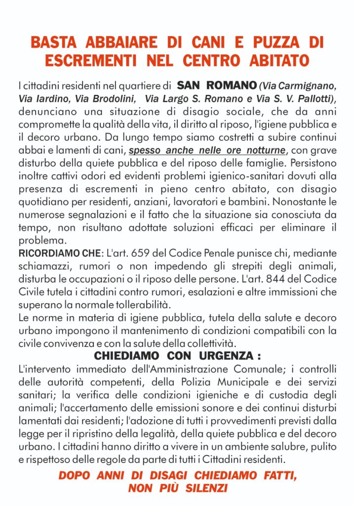 Avella, residenti del quartiere San Romano denunciano disagi: «Abbaiare continuo e problemi igienici» Avella, residenti del quartiere San Romano denunciano disagi: «Abbaiare continuo e problemi igienici»