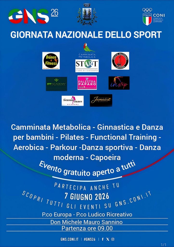 Giornata Nazionale dello Sport, iniziative anche a Pollena Trocchia. Appuntamento domenica 7 giugno al Parco Don Michele Mauro Sannino