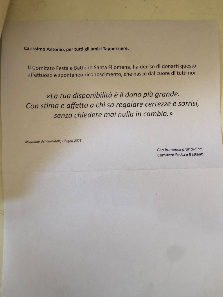 Mugnano del Cardinale, ad Antonio Guerriero il grazie del comitato Festa e Battenti: “La tua disponibilità è il dono più grande”(foto e video)