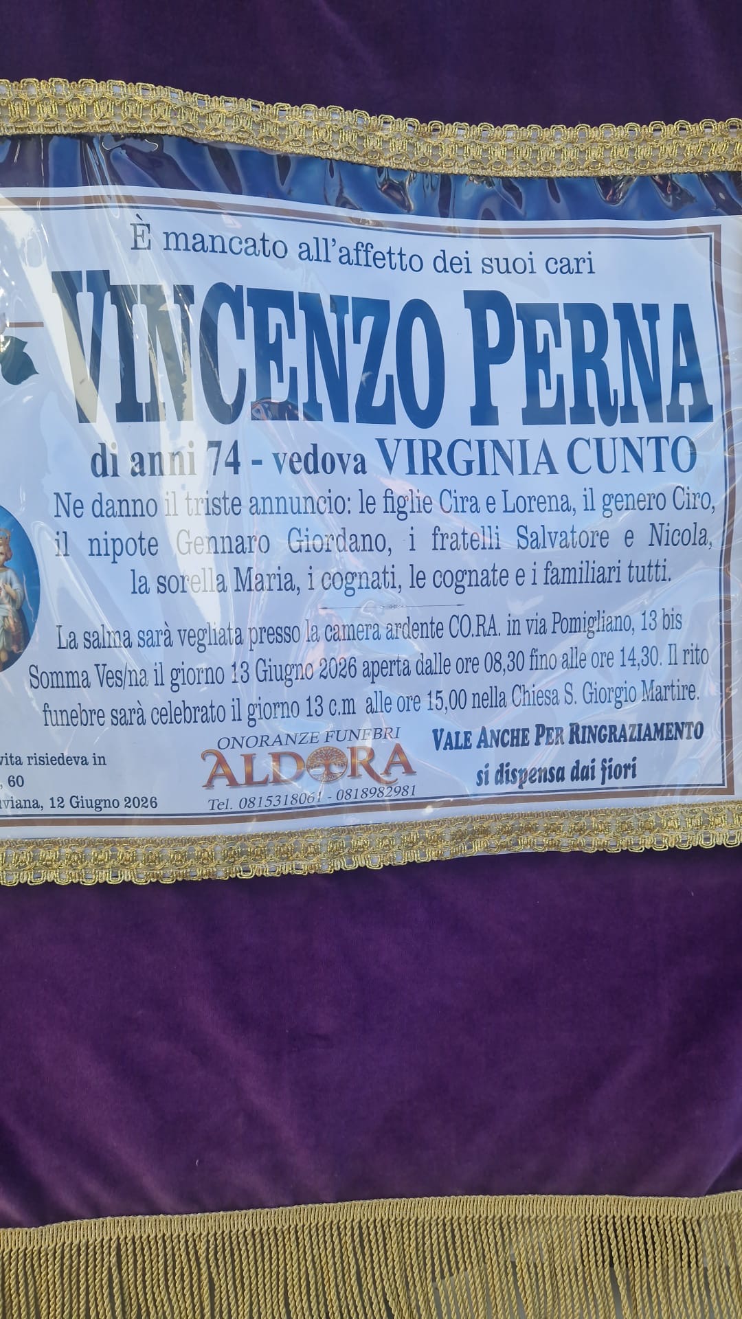 Quadrelle in lutto per la scomparsa di Vincenzo Perna cognato del parroco don Franco Quadrelle in lutto per la scomparsa di Vincenzo Perna cognato del parroco don Franco