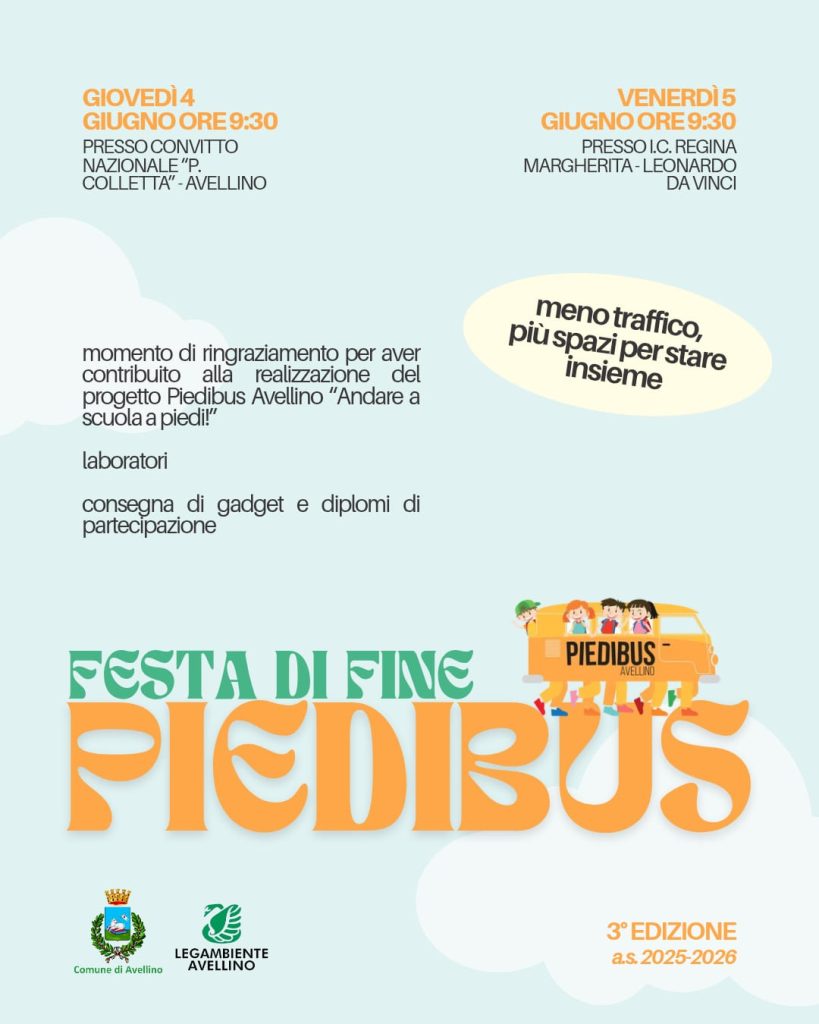 Piedibus Avellino: si festeggia la fine della Terza edizione del progetto “Andare a scuola a piedi”