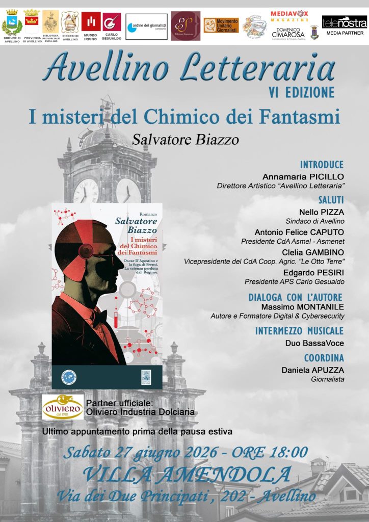 “I misteri del Chimico dei Fantasmi” dello scrittore Biazzo, ad Avellino letteraria “I misteri del Chimico dei Fantasmi” dello scrittore Biazzo, ad Avellino letteraria