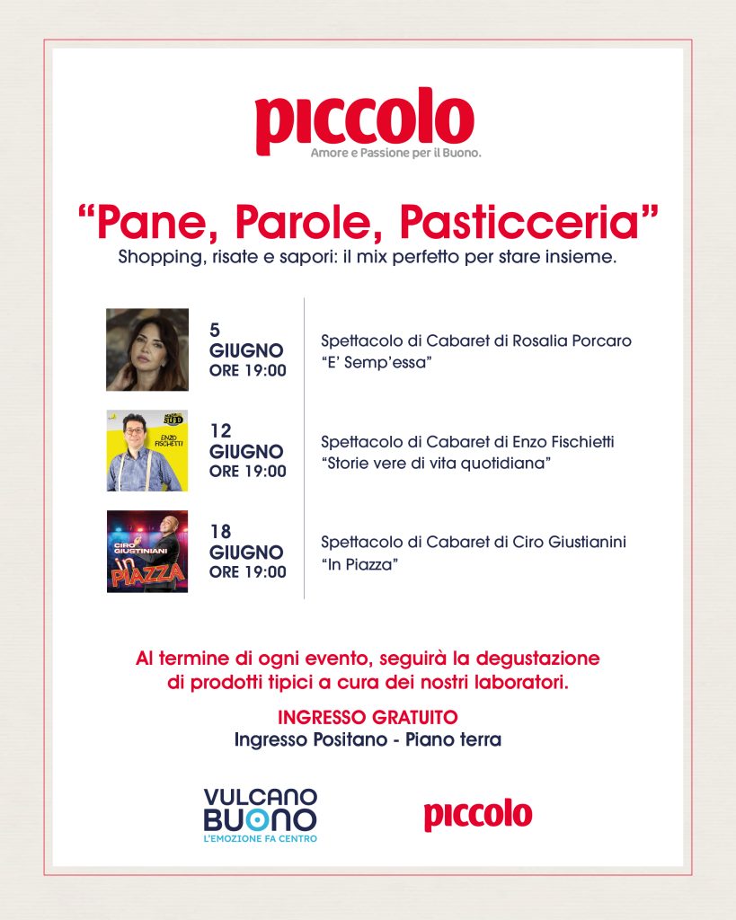 Nola, Supermercati Piccolo – Vulcano Buono: parte la rassegna di cabaret Pane, parole, pasticceria