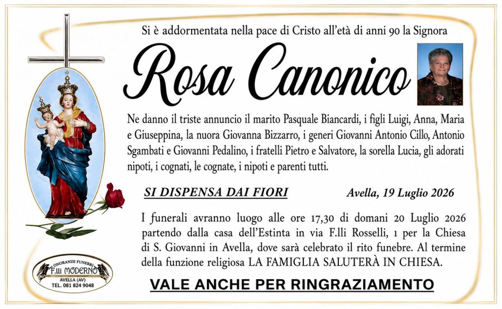 NON È PIU’. Avella lutto Rosa Canonico NON È PIU’. Avella lutto Rosa Canonico