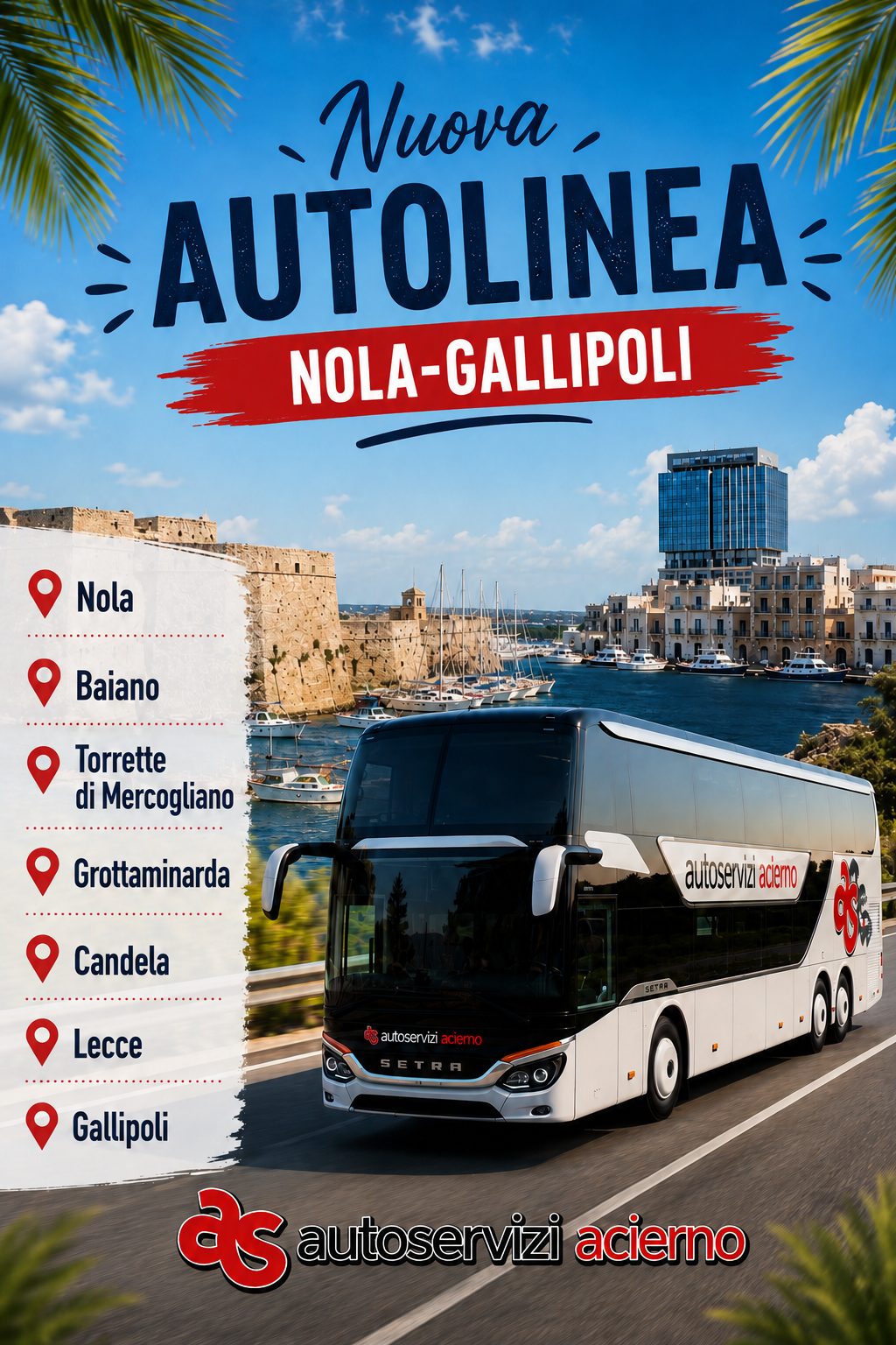 Da Nola a Gallipoli senza pensieri: al via la nuova autolinea estiva di Autoservizi Acierno Da Nola a Gallipoli senza pensieri: al via la nuova autolinea estiva di Autoservizi Acierno