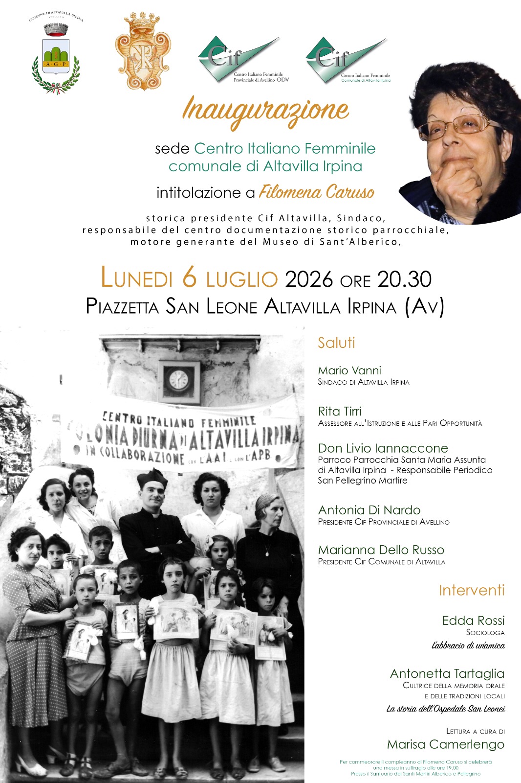Altavilla Irpina inaugura la nuova sede del Centro Italiano Femminile: sarà intitolata a Filomena Caruso Altavilla Irpina inaugura la nuova sede del Centro Italiano Femminile: sarà intitolata a Filomena Caruso