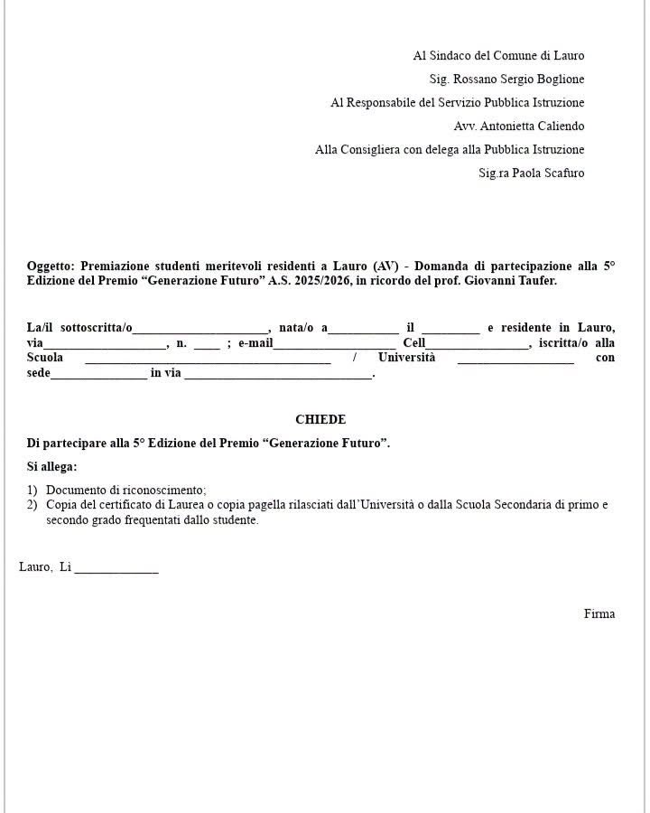 Lauro premia il talento dei suoi giovani: torna il Premio “Generazione Futuro” dedicato alla memoria del prof. Giovanni Taufer Lauro premia il talento dei suoi giovani: torna il Premio “Generazione Futuro” dedicato alla memoria del prof. Giovanni Taufer