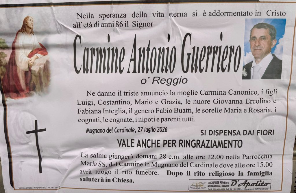 Mugnano del Cardinale in lutto: addio a Carmine Antonio Guerriero, storico volto della Macelleria Jolly