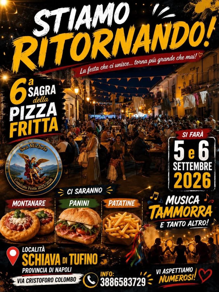 Schiava di Tufino si prepara alla 6ª Sagra della Pizza Fritta: appuntamento il 5 e 6 settembre 2026