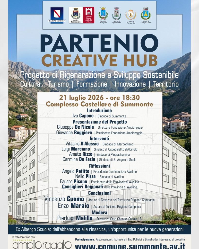 Summonte, il 21 luglio la presentazione del Partenio Creative Hub: al via il progetto di rigenerazione dellex Albergo Scuola Summonte, il 21 luglio la presentazione del Partenio Creative Hub: al via il progetto di rigenerazione dellex Albergo Scuola