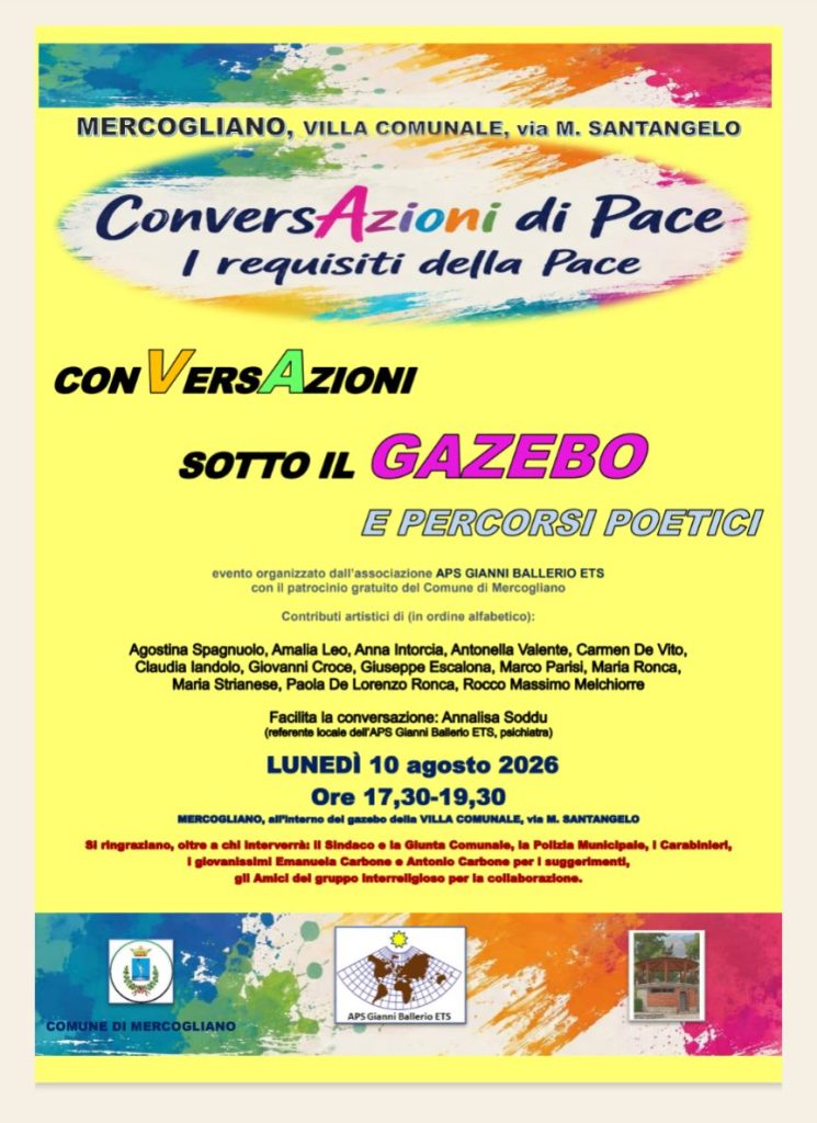 Mercogliano, “ConversAzioni di Pace”: alla Villa Comunale un pomeriggio tra dialogo, poesia e condivisione