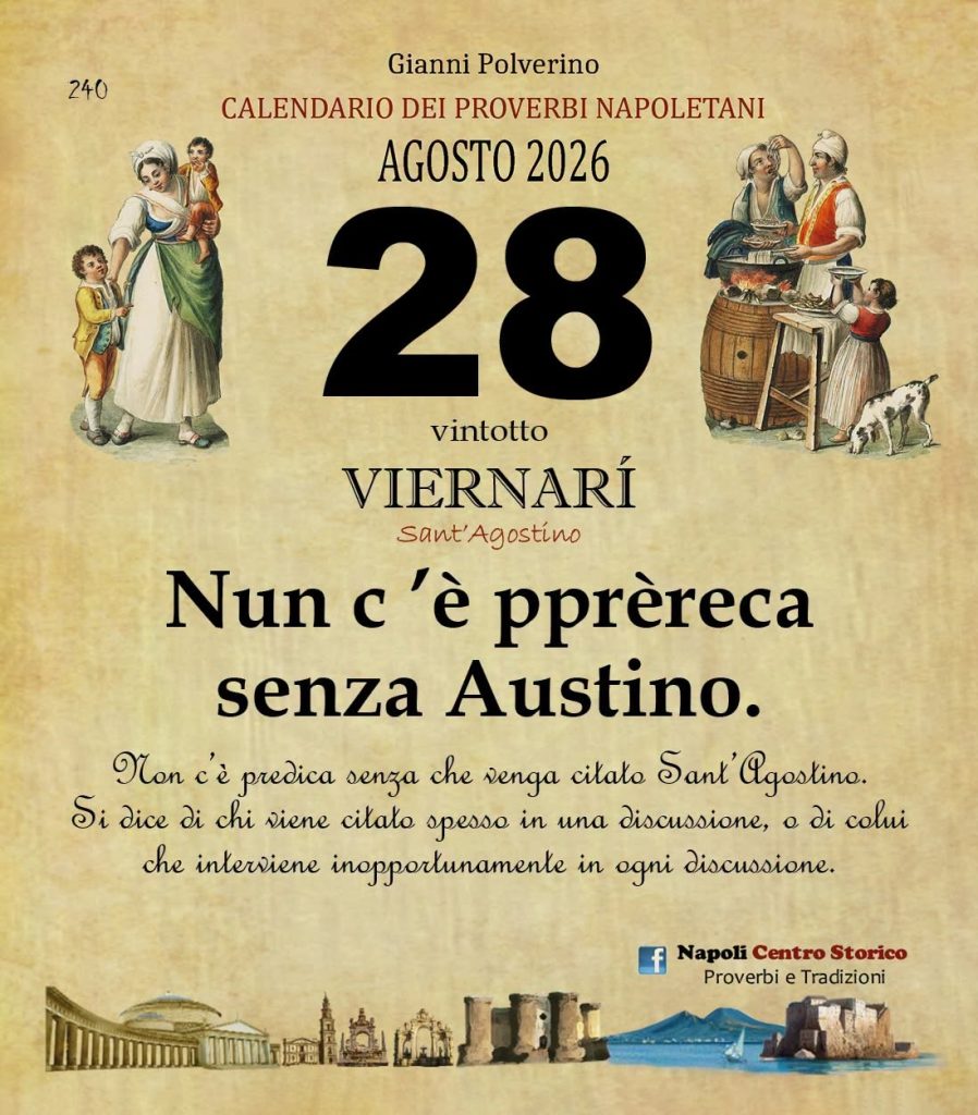 O PRUVERBIO D O JUORNO. Venerdi 28 agosto 2026