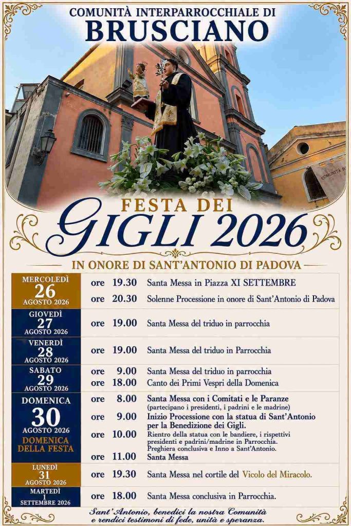 Brusciano, la Festa dei Gigli entra nel vivo: i sette obelischi raggiungono i loro “N’Puosto”