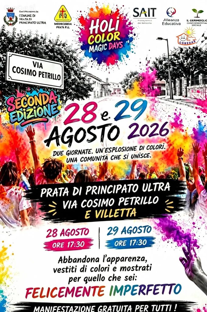 PRATA DI PRINCIPATO ULTRA SI TINGE DI COLORI: AL VIA LA SECONDA EDIZIONE DI HOLI COLOR MAGIC DAYS ALLINSEGNA DEL FELICEMENTE IMPERFETTO PRATA DI PRINCIPATO ULTRA SI TINGE DI COLORI: AL VIA LA SECONDA EDIZIONE DI HOLI COLOR MAGIC DAYS ALLINSEGNA DEL FELICEMENTE IMPERFETTO
