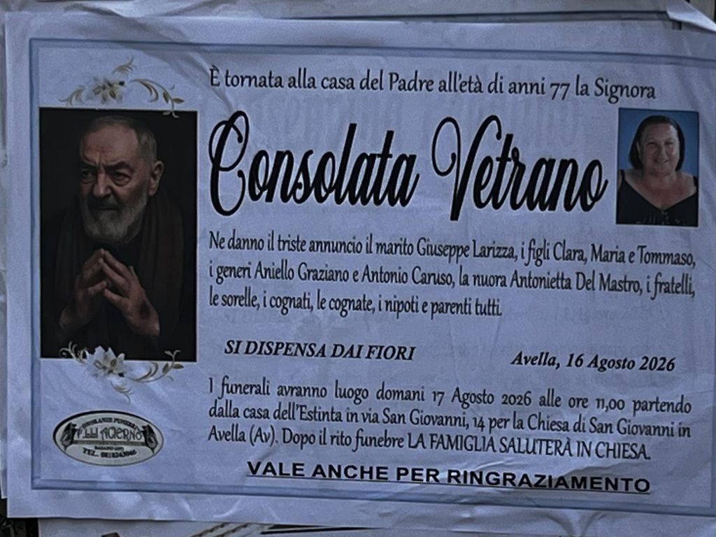 NON È PIU’. Avella lutto Consolata Vetrano