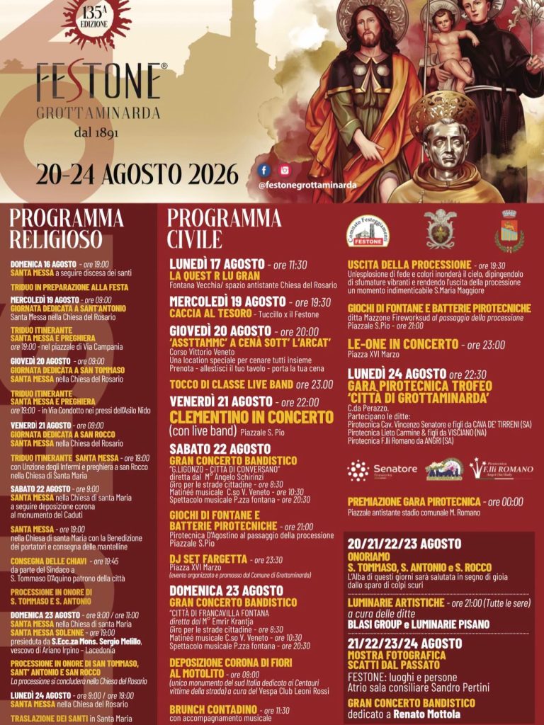 Grottaminarda si prepara al Festone: cinque giorni di tradizione, devozione e grandi concerti