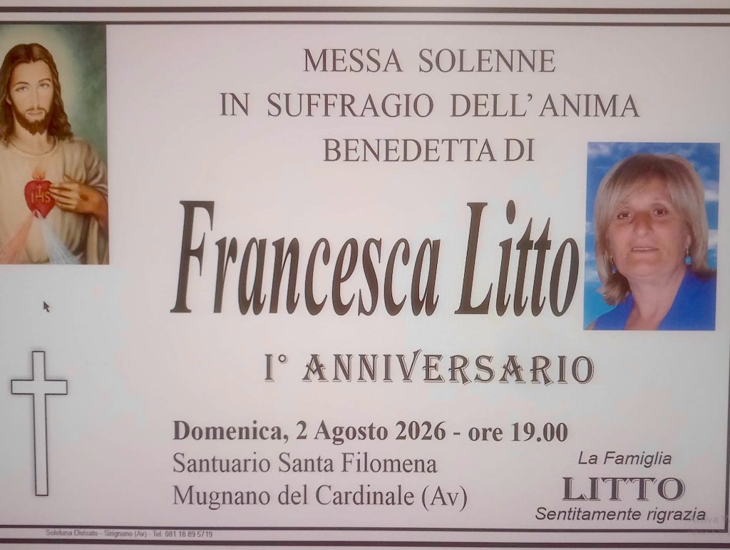 Mugnano del Cardinale ricorda Francesca Litto: domani la messa nel primo anniversario della scomparsa