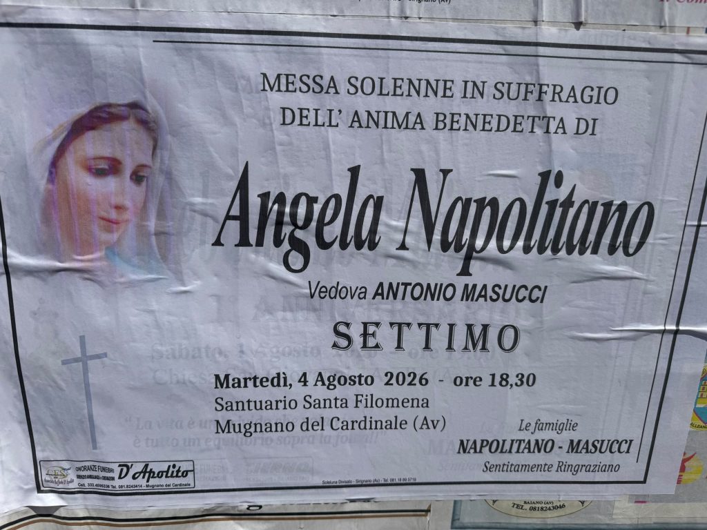 Mugnano del Cardinale, oggi la Messa di Settimo in suffragio di Angela Napolitano Mugnano del Cardinale, oggi la Messa di Settimo in suffragio di Angela Napolitano