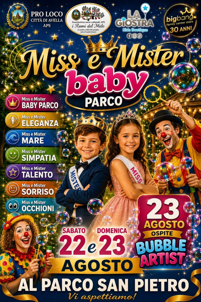 Avella, al Parco San Pietro arriva “Miss e Mister Baby”: questa sera dalle ore 21 festa, spettacolo e divertimento