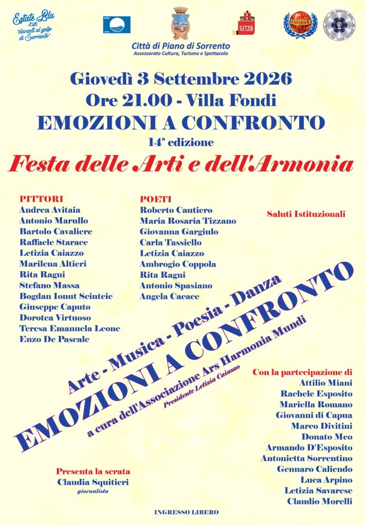 Piano di Sorrento, torna “Emozioni a Confronto”: a Villa Fondi la 14ª Festa delle Arti e dell’Armonia