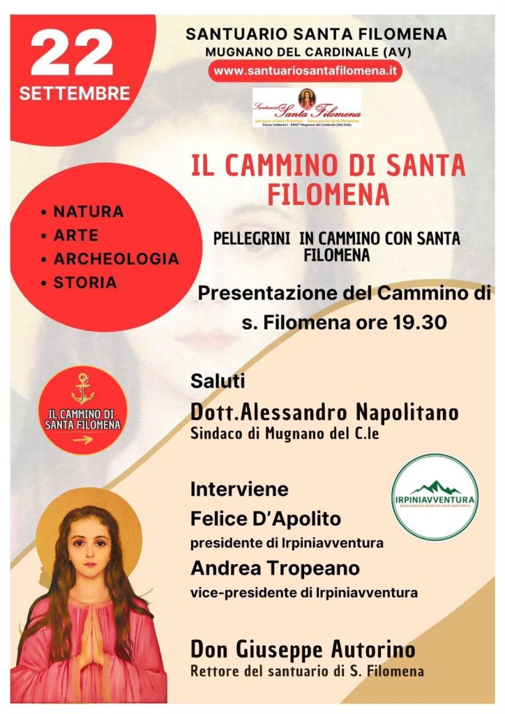 Il Cammino di Santa Filomena: a Mugnano del Cardinale la presentazione ufficiale del progetto Il Cammino di Santa Filomena: a Mugnano del Cardinale la presentazione ufficiale del progetto