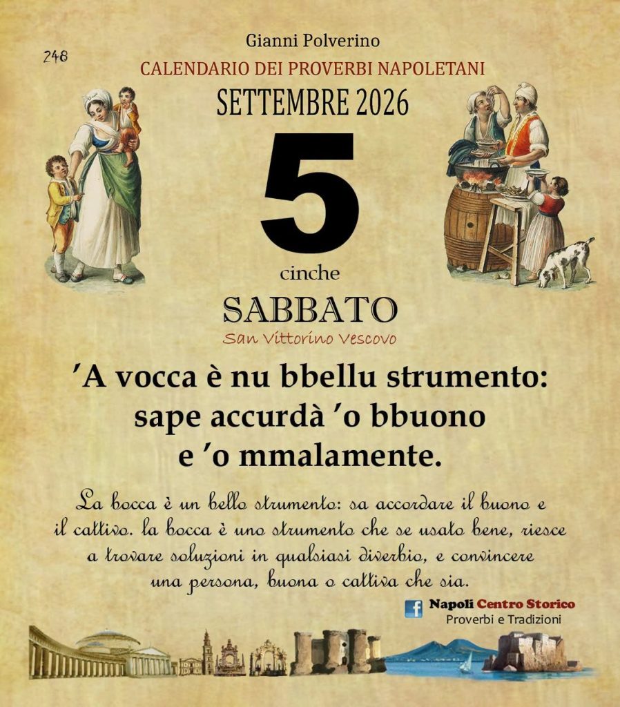 O PRUVERBIO D O JUORNO. Sabato 5 settembre 2026