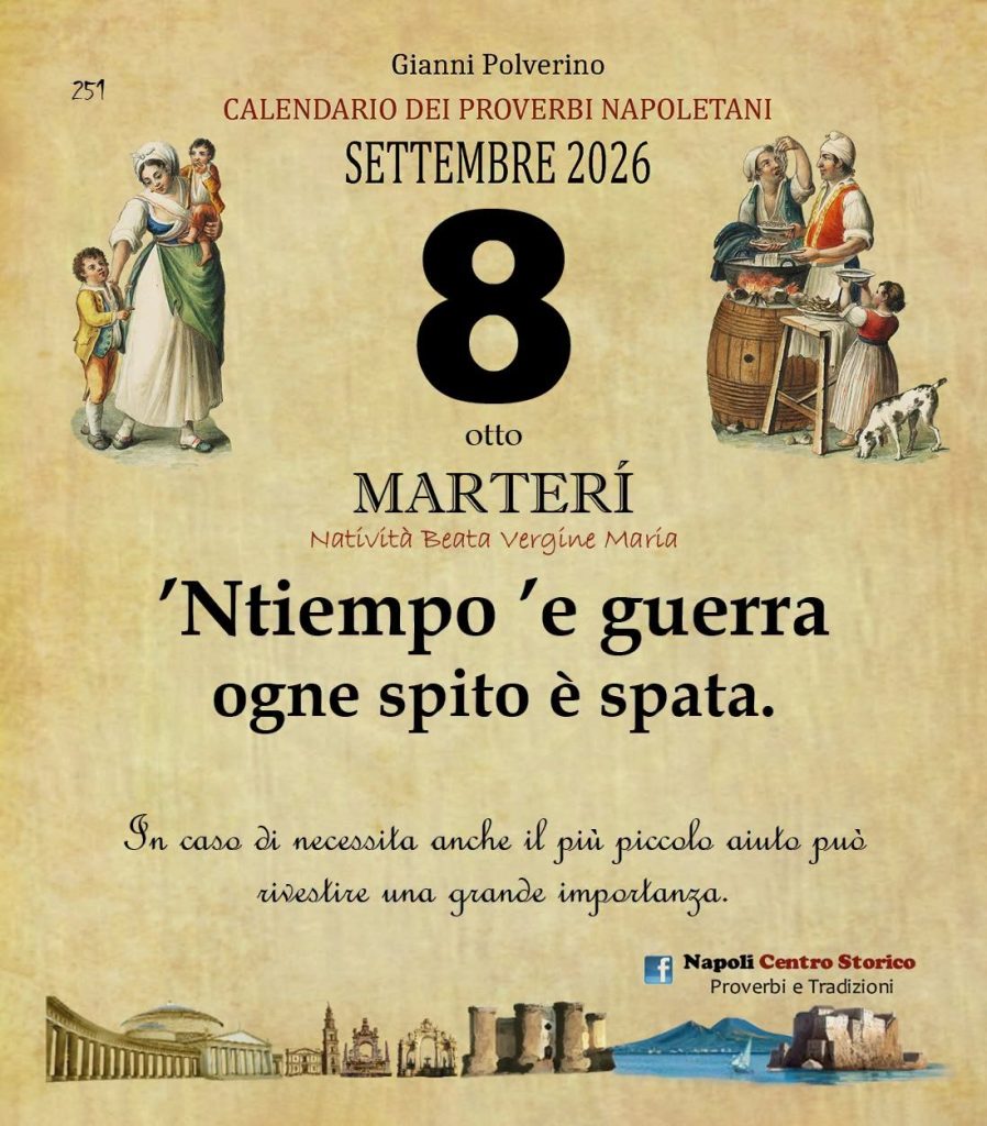 O PRUVERBIO D O JUORNO. Martedì 8 settembre 2026