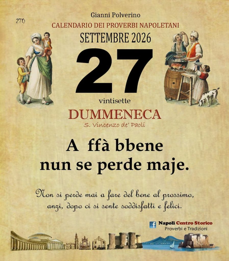 ’O PRUVERBIO D’ ’O JUORNO. Domenica 27 settembre 2026