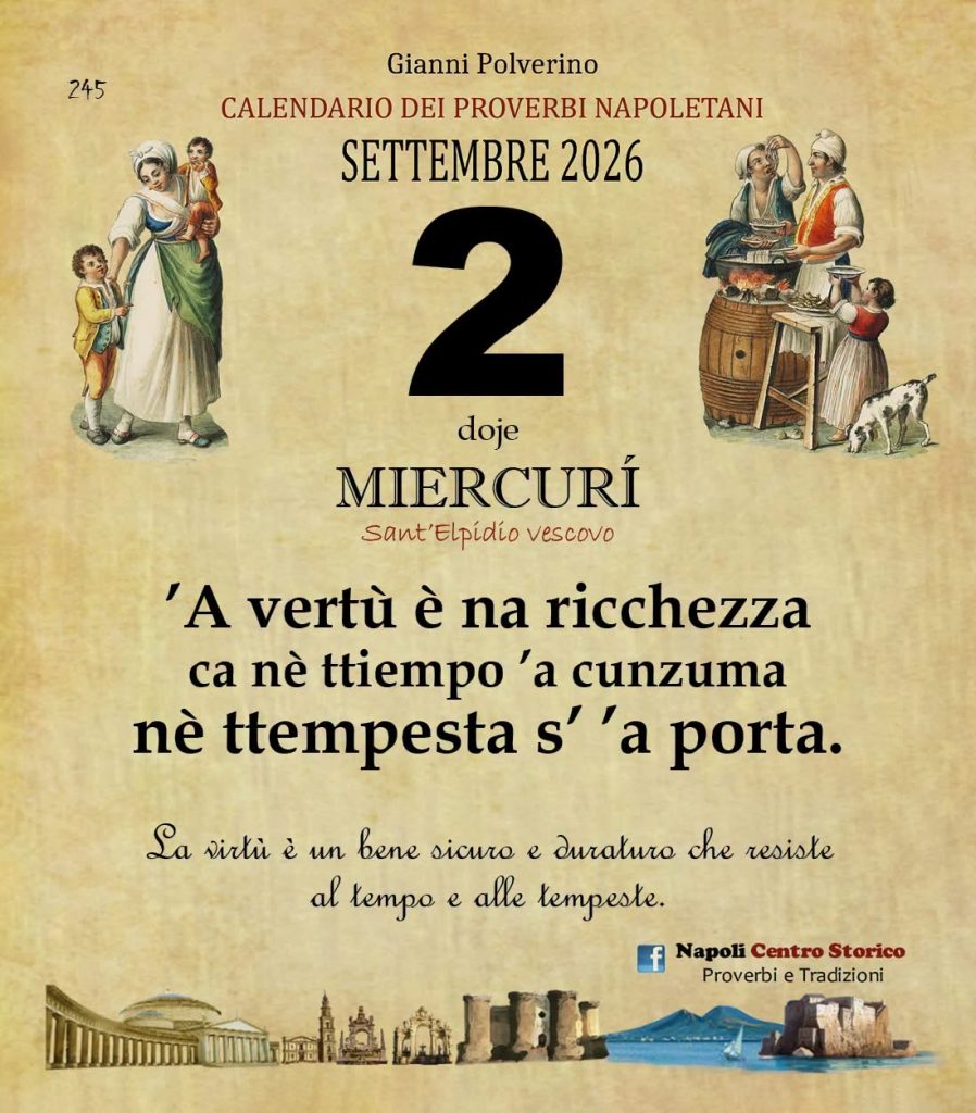 O PRUVERBIO D O JUORNO. Mercoledì 2 settembre 2026