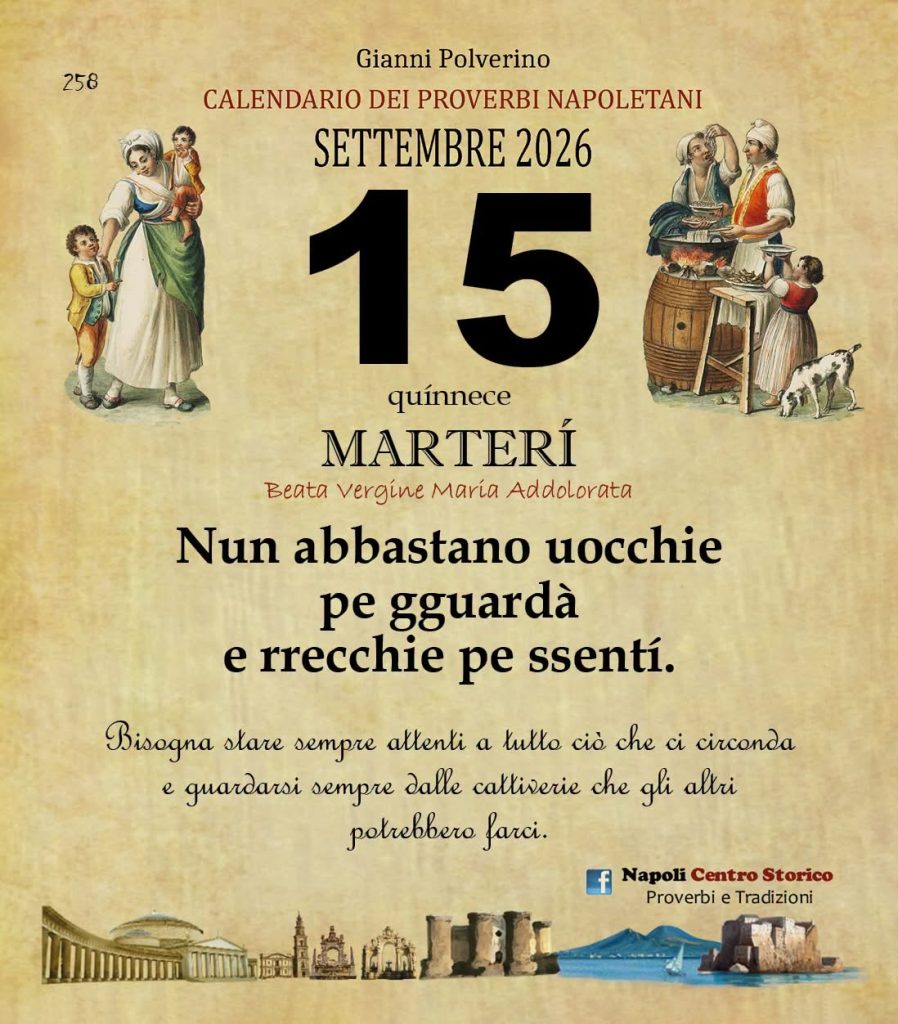 O PRUVERBIO D O JUORNO. Martedì 15 settembre 2026