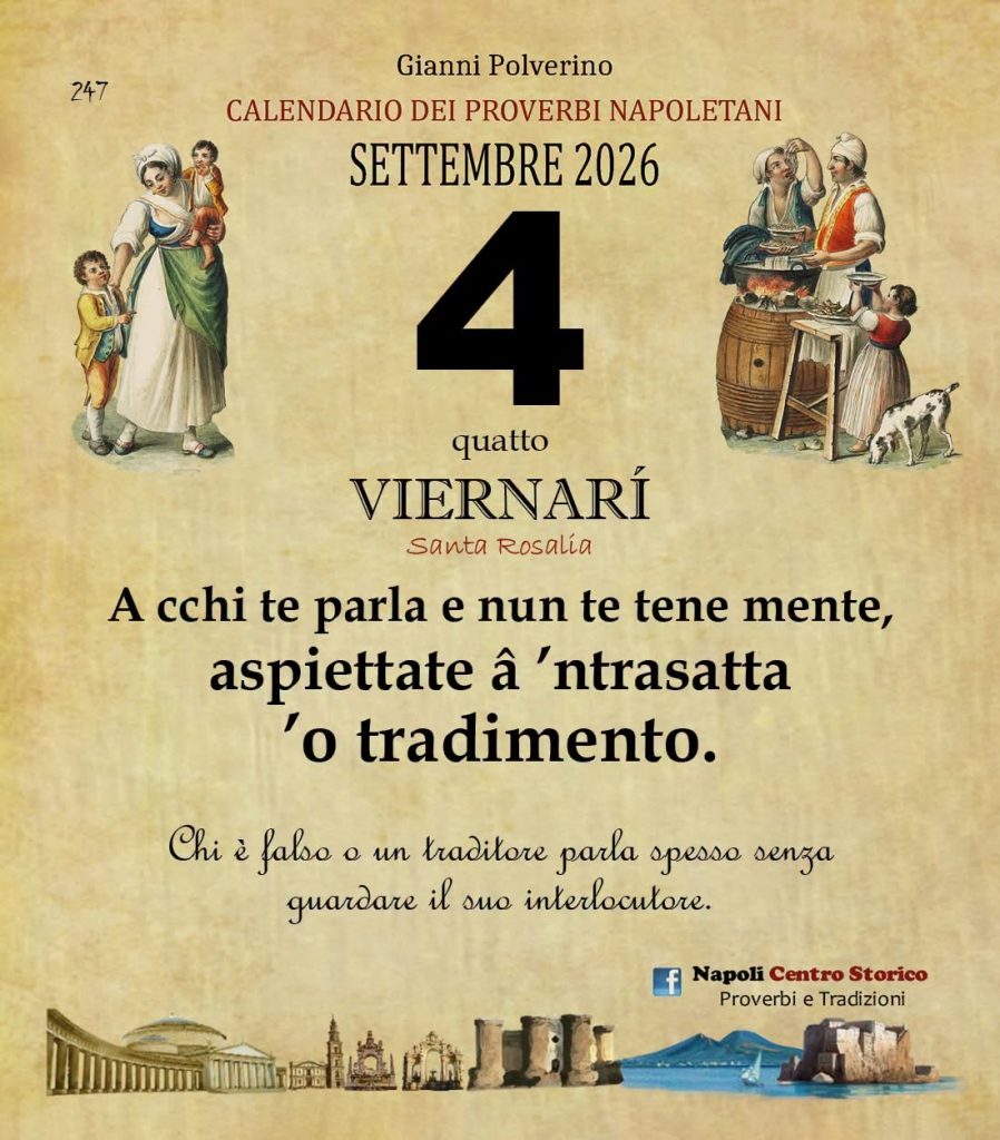 O PRUVERBIO D O JUORNO. Venerdì 4 settembre 2026