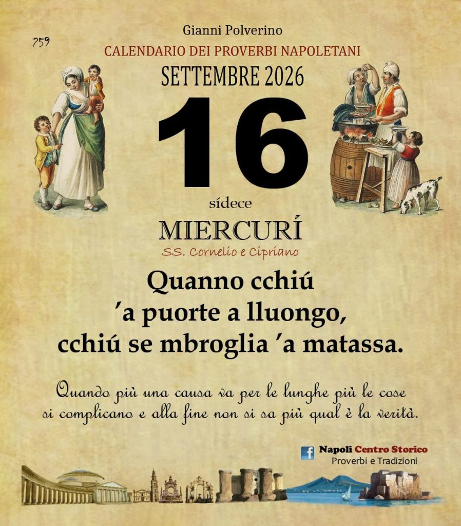 O PRUVERBIO D O JUORNO. Mercoledì 16 settembre 2026