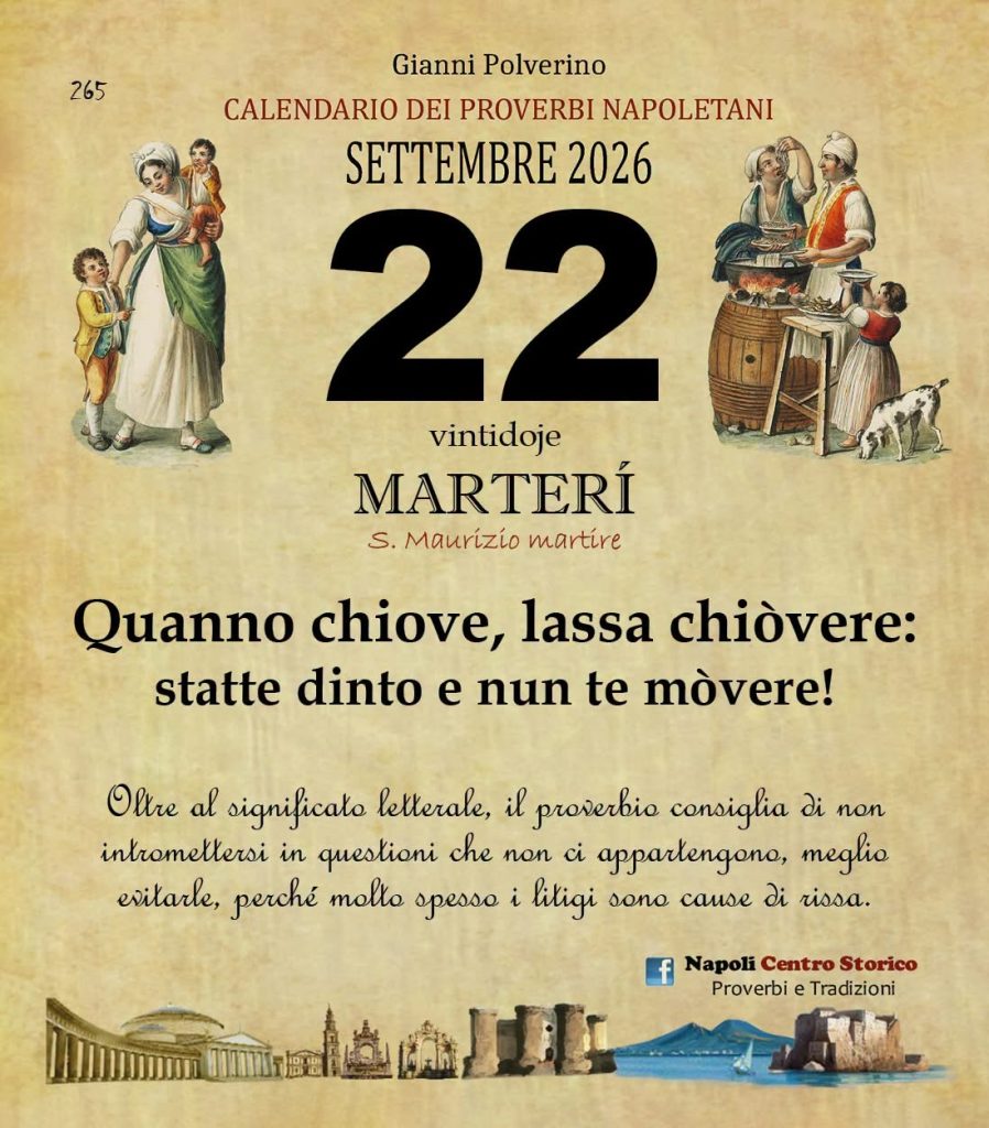 O Pruverbio d’ ‘o juorno. Martedì 22 settembre 2026