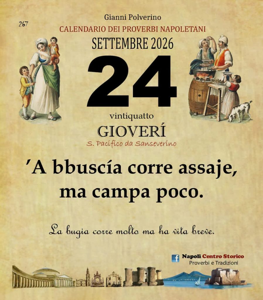 O Pruverbio d’ ‘o juorno. Giovedì 24 settembre 2026