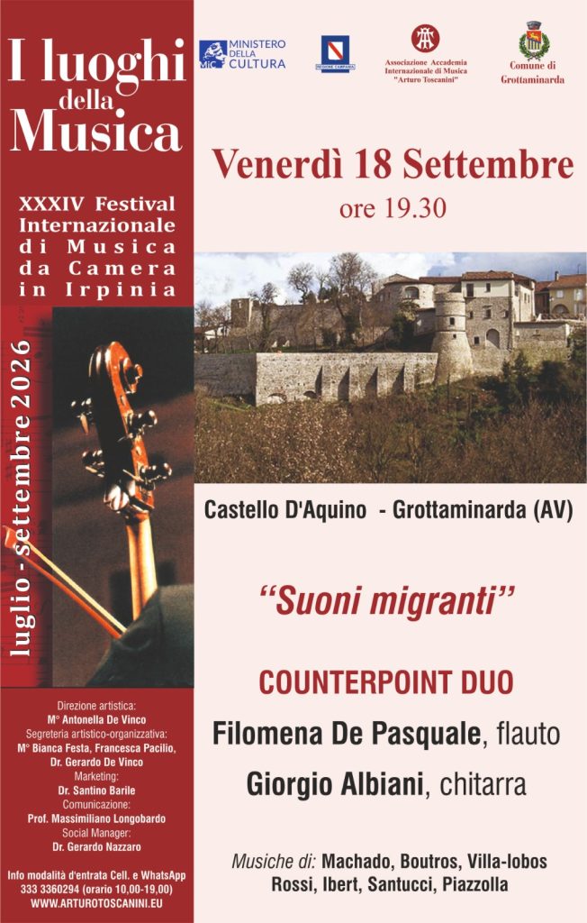 GROTTAMINARDA. “Suoni Migranti” al Castello d’Aquino per la rassegna “I Luoghi della Musica”