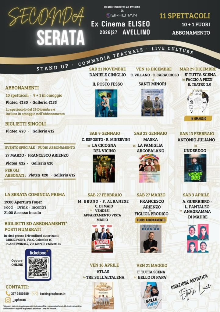Avellino, il teatro cambia ritmo: nasce “Seconda Serata”, undici spettacoli all’Eliseo Avellino, il teatro cambia ritmo: nasce “Seconda Serata”, undici spettacoli all’Eliseo