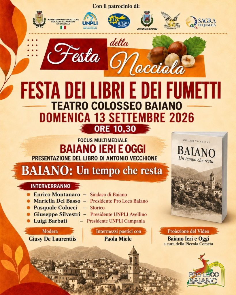 Baiano, libri e memoria alla Festa della Nocciola: domenica la presentazione di “Un tempo che resta” di Antonio Vecchione Baiano, libri e memoria alla Festa della Nocciola: domenica la presentazione di “Un tempo che resta” di Antonio Vecchione