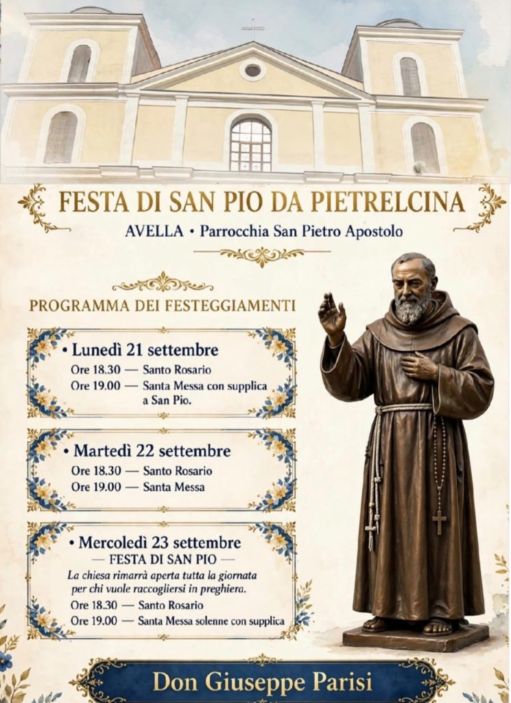 Avella celebra San Pio da Pietrelcina: il 23 settembre Via Crucis e Santa Messa nella chiesa di San Pietro Apostolo