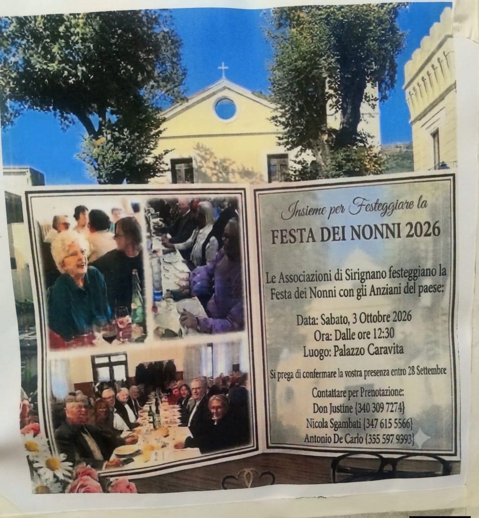 Sirignano, sabato 3 ottobre la Festa dei Nonni a Palazzo Caravita Sirignano, sabato 3 ottobre la Festa dei Nonni a Palazzo Caravita