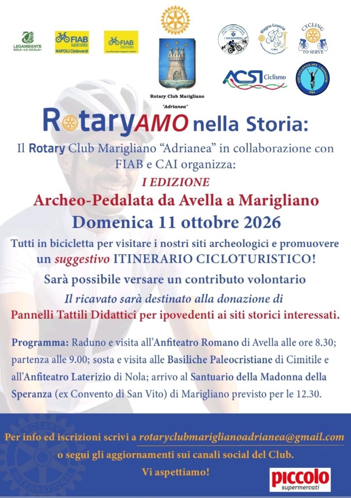 Il Rotary promuove il cicloturismo, la mobilità sostenibile e la solidarietà: nasce la prima Archeopedalata da Avella a Marigliano Il Rotary promuove il cicloturismo, la mobilità sostenibile e la solidarietà: nasce la prima Archeopedalata da Avella a Marigliano