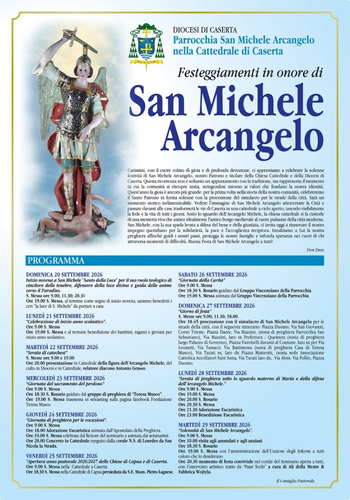 San Michele Arcangelo, tre giorni di festa a Caserta: oggi la prima processione del simulacro per le vie della città San Michele Arcangelo, tre giorni di festa a Caserta: oggi la prima processione del simulacro per le vie della città